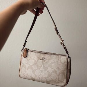 Coach Cream and Brown Monogram Shoulder Purse